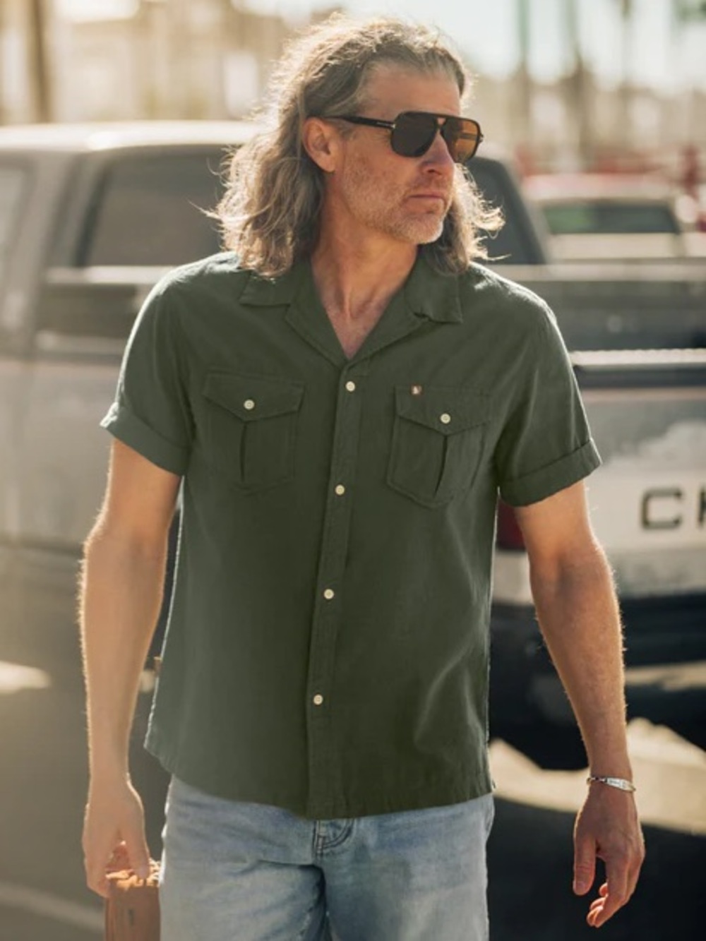 &sons coast linen shirt olive dark green - men’s S